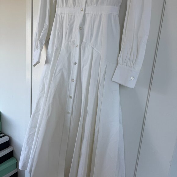 NWT Alexander McQueen A-line Midi Shirt Dress White Cotton Poplin Metal Eyelets - Picture 5 of 12